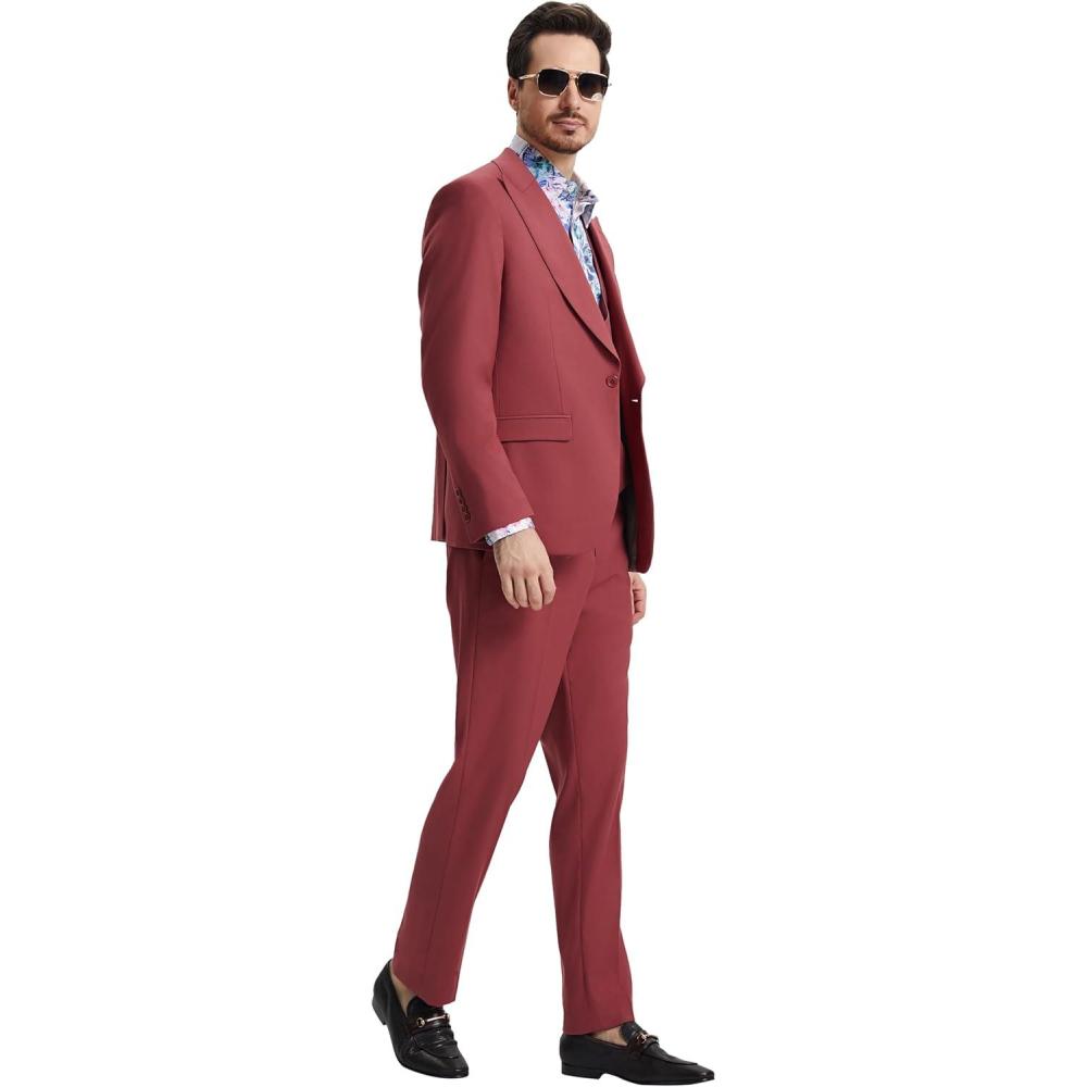 imageSTACY ADAMS Mens Classic 3Piece Suit  Sharp Tailored Jacket Sleek Vest and Modern SlimFit TrousersCoral