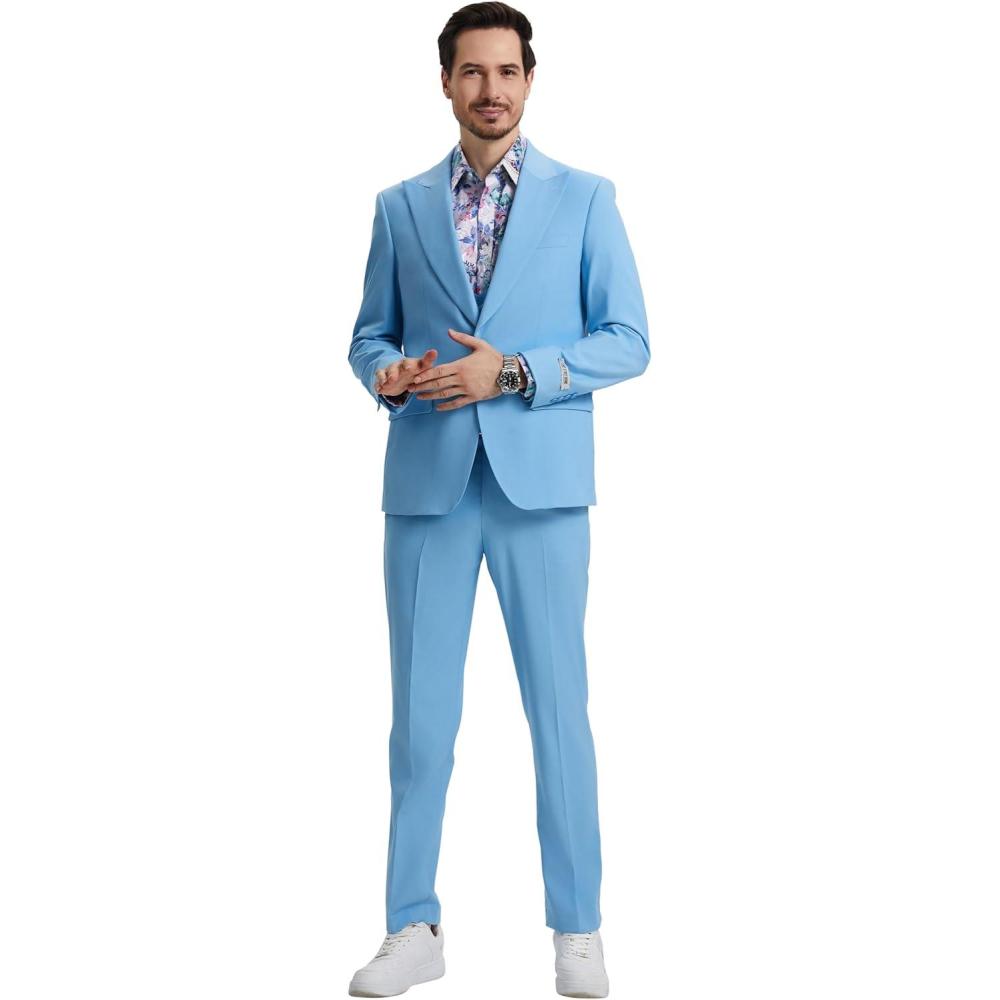 imageSTACY ADAMS Mens Classic 3Piece Suit  Sharp Tailored Jacket Sleek Vest and Modern SlimFit TrousersSky Blue