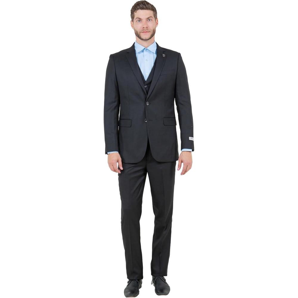 imageSTACY ADAMS Mens Sleek 3Piece Suit  Slim Fit Tailored Jacket Vest and SlimFit TrousersBlack