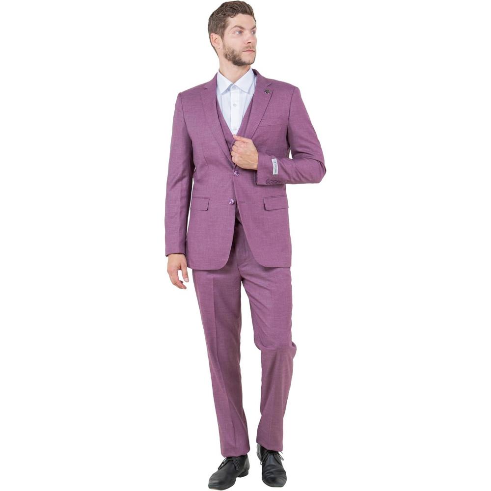 imageSTACY ADAMS Mens Sleek 3Piece Suit  Slim Fit Tailored Jacket Vest and SlimFit TrousersPurple
