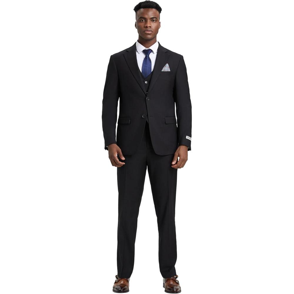 imageSTACY ADAMS Suits 3pc Suit Set Jacket Vest and Dress PantsHybridFit SuitsBlack