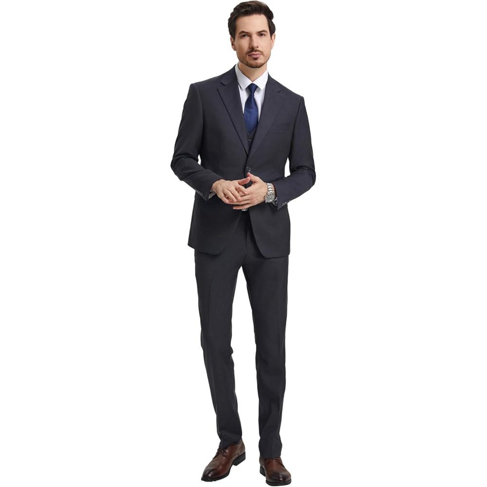 imageSTACY ADAMS Suits 3pc Suit Set Jacket Vest and Dress PantsHybridFit SuitsCharcoal