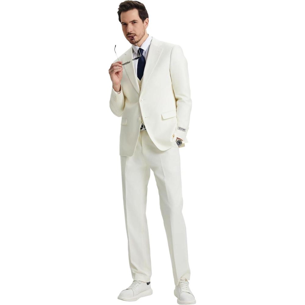 imageSTACY ADAMS Suits 3pc Suit Set Jacket Vest and Dress PantsHybridFit SuitsIvory