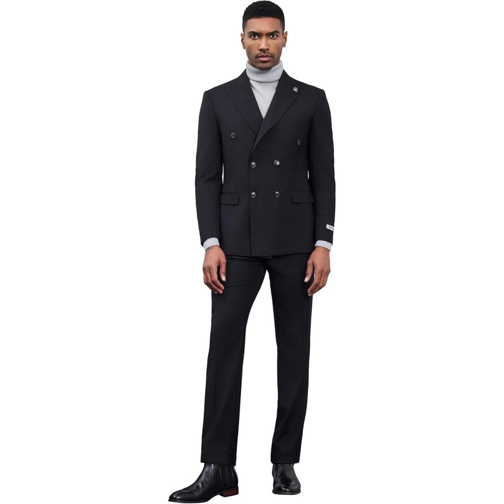 imageSTACY ADAMS Suits 3pc Suit SetDouble Breasted Jacket Vest and Dress PantsHybridFit SuitsBlack