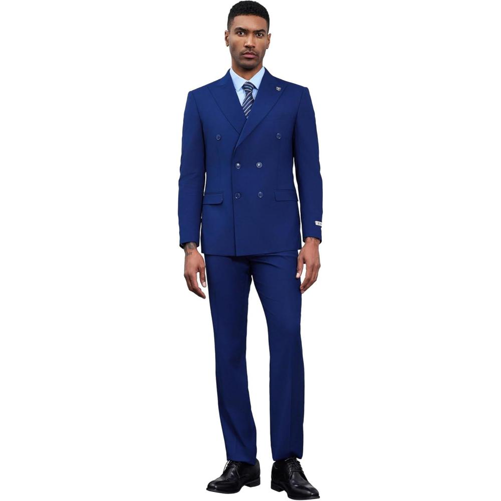imageSTACY ADAMS Suits 3pc Suit SetDouble Breasted Jacket Vest and Dress PantsHybridFit SuitsIndigo