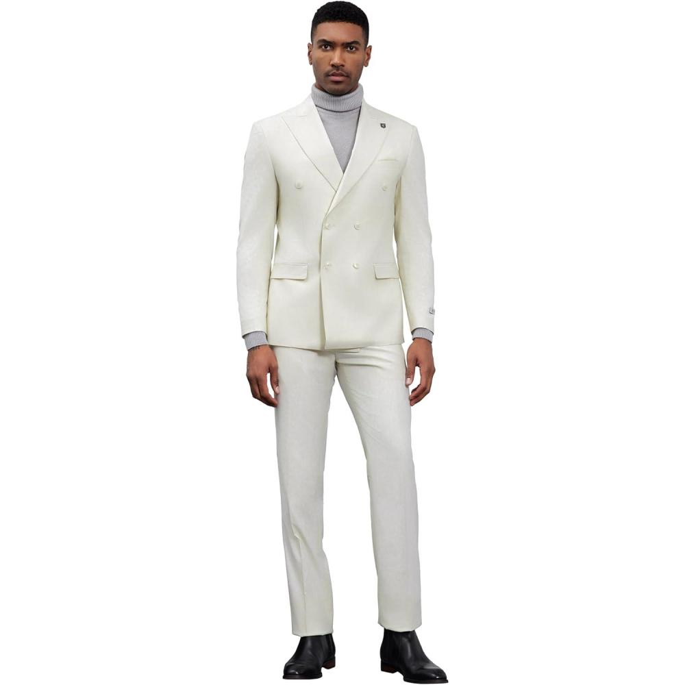 imageSTACY ADAMS Suits 3pc Suit SetDouble Breasted Jacket Vest and Dress PantsHybridFit SuitsIvory