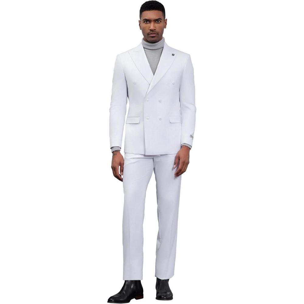 imageSTACY ADAMS Suits 3pc Suit SetDouble Breasted Jacket Vest and Dress PantsHybridFit SuitsWhite