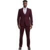 STACY ADAMS Men’s Classic 3-Piece Suit – Sharp Tailored Jacket, Sleek Vest, and Modern Slim-Fit Trousers(Burgundy)