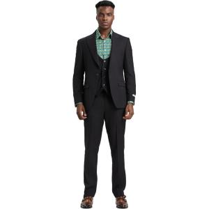 STACY ADAMS Men’s Classic 3-Piece Suit – Sharp Tailored Jacket, Sleek Vest, and Modern Slim-Fit Trousers(Black)