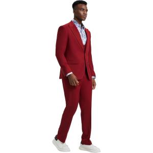 STACY ADAMS Men’s Classic 3-Piece Suit – Sharp Tailored Jacket, Sleek Vest, and Modern Slim-Fit Trousers(Cherry Red)
