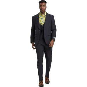 STACY ADAMS Men’s Classic 3-Piece Suit – Sharp Tailored Jacket, Sleek Vest, and Modern Slim-Fit Trousers(Dark Grey)