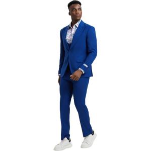 STACY ADAMS Men’s Classic 3-Piece Suit – Sharp Tailored Jacket, Sleek Vest, and Modern Slim-Fit Trousers(Indigo Blue)