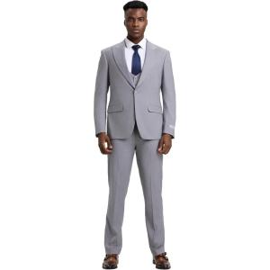 STACY ADAMS Men’s Classic 3-Piece Suit – Sharp Tailored Jacket, Sleek Vest, and Modern Slim-Fit Trousers(Light Grey)