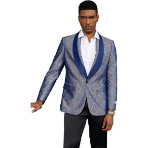 STACY ADAMS Men’s Classic Modern Blazer Jacket – Slim Fit Paisley with Satin Shawl Lapel Tailored Jacket Only(Royal Blue)