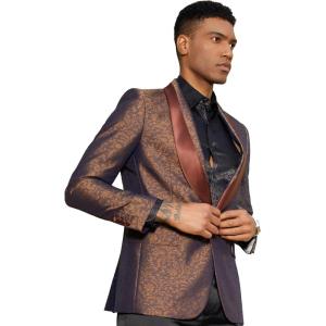 STACY ADAMS Men’s Classic Modern Blazer Jacket – Slim Fit Paisley with Satin Shawl Lapel Tailored Jacket Only(Rust)
