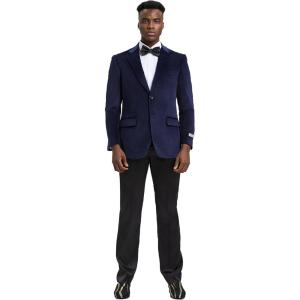STACY ADAMS Men’s Classic Modern Blazer Jacket – Slim Fit Solid Velvet Tailored Jacket Only(Navy)