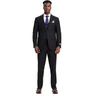 STACY ADAMS Suits 3pc Suit Set, Jacket Vest and Dress Pants,Hybrid-Fit Suits(Black)