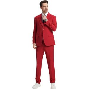 STACY ADAMS Suits 3pc Suit Set, Jacket Vest and Dress Pants,Hybrid-Fit Suits(Red)