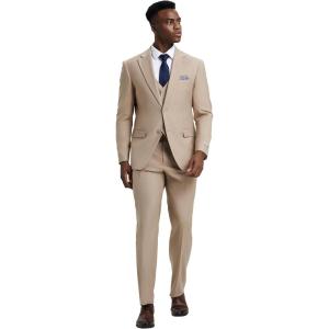 STACY ADAMS Suits 3pc Suit Set, Jacket Vest and Dress Pants,Hybrid-Fit Suits(Tan)