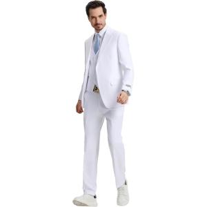 STACY ADAMS Suits 3pc Suit Set, Jacket Vest and Dress Pants,Hybrid-Fit Suits(White)