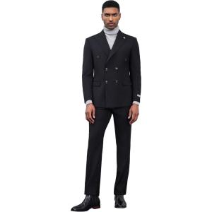 STACY ADAMS Suits 3pc Suit Set,Double Breasted Jacket Vest and Dress Pants,Hybrid-Fit Suits(Black)