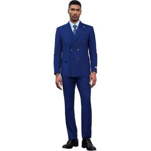 STACY ADAMS Suits 3pc Suit Set,Double Breasted Jacket Vest and Dress Pants,Hybrid-Fit Suits(Indigo)
