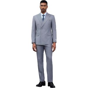STACY ADAMS Suits 3pc Suit Set,Double Breasted Jacket Vest and Dress Pants,Hybrid-Fit Suits(Medium Grey)