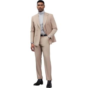 STACY ADAMS Suits 3pc Suit Set,Double Breasted Jacket Vest and Dress Pants,Hybrid-Fit Suits(Tan)