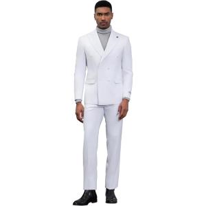 STACY ADAMS Suits 3pc Suit Set,Double Breasted Jacket Vest and Dress Pants,Hybrid-Fit Suits(White)