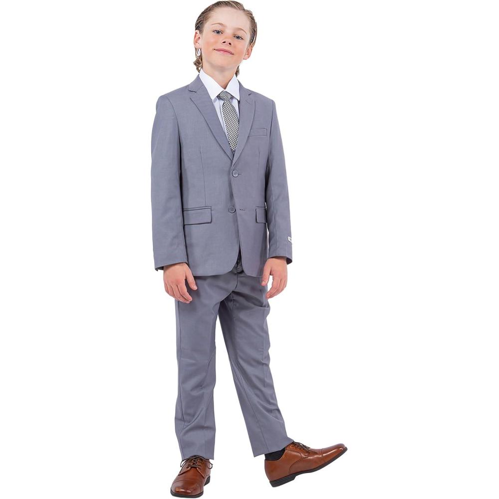 imageSTACY ADAMS Boys Classic 5Piece Suit Set  Blazer Vest Pants Shirt ampamp TieMedium Grey