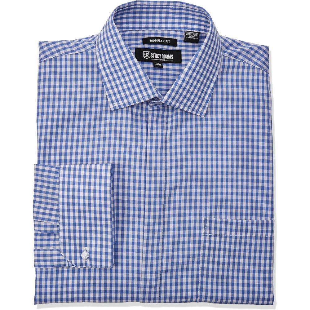 imageSTACY ADAMS Mens Big and Tall Gingham Check Dress ShirtBlue