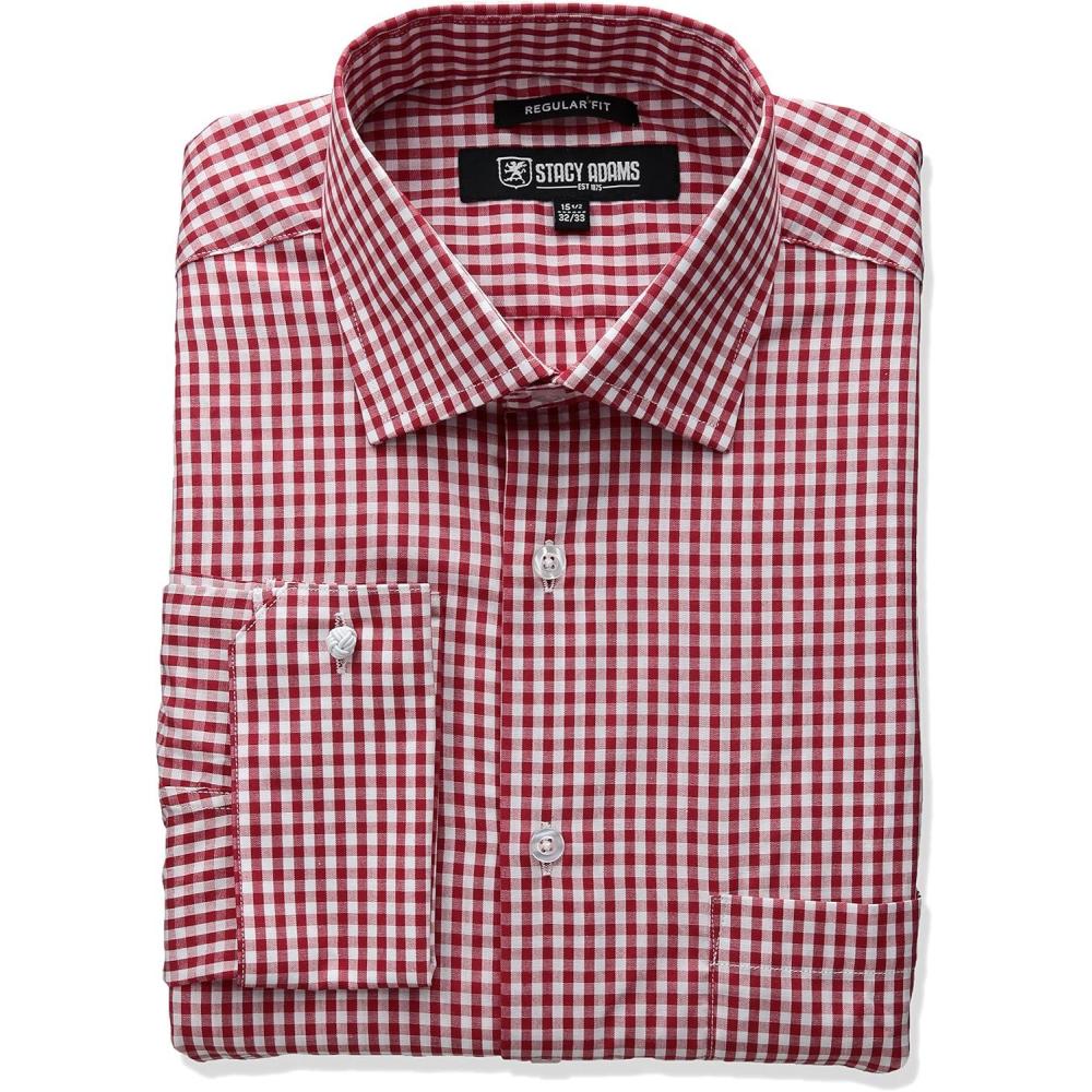 imageSTACY ADAMS Mens Big and Tall Gingham Check Dress ShirtRed