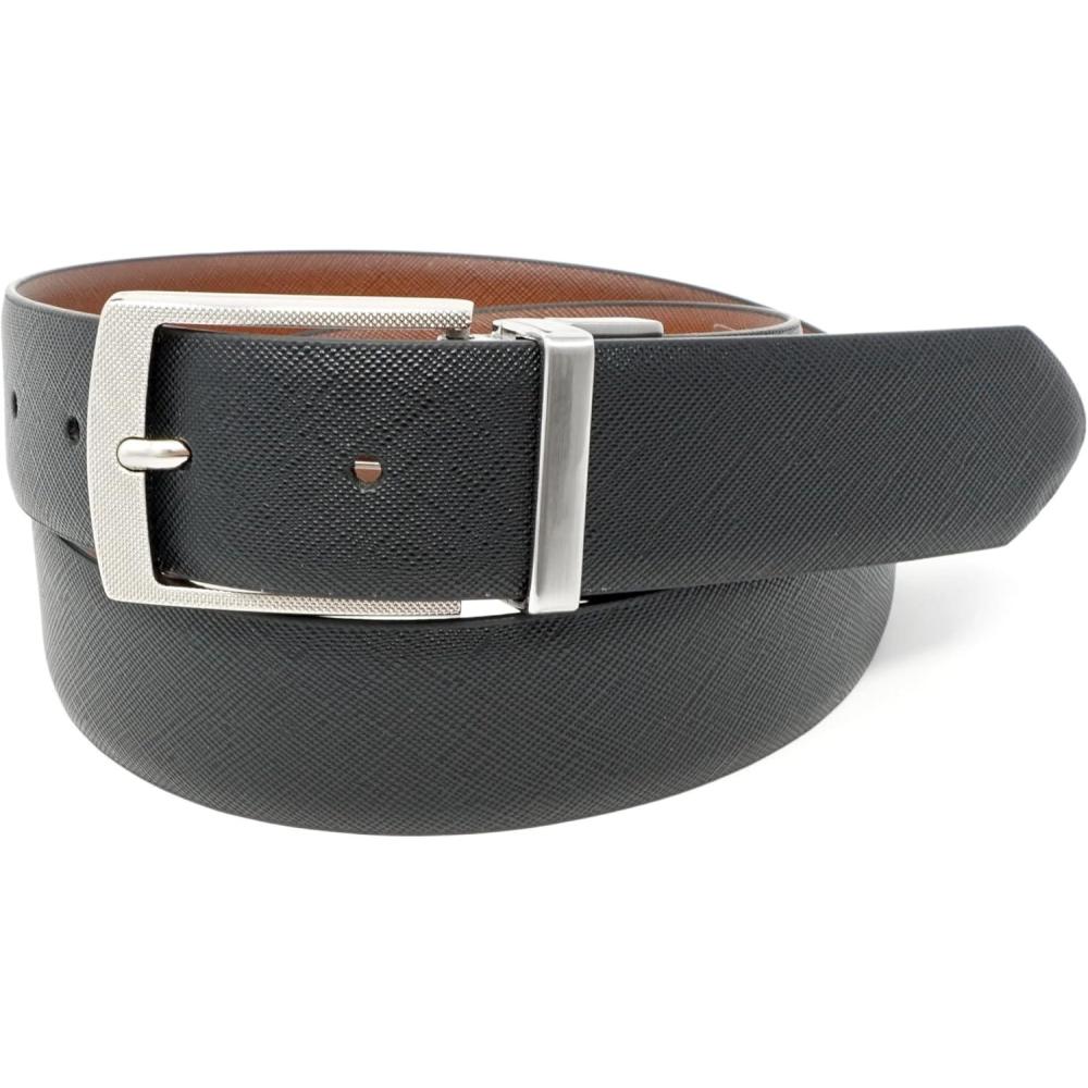 imageStacy Adams Leather Dress Belt for Dickinson Oxford Suits Pants Classic Formal Business Work Smooth Edge CrocoEnzo Reversible BlackCognac