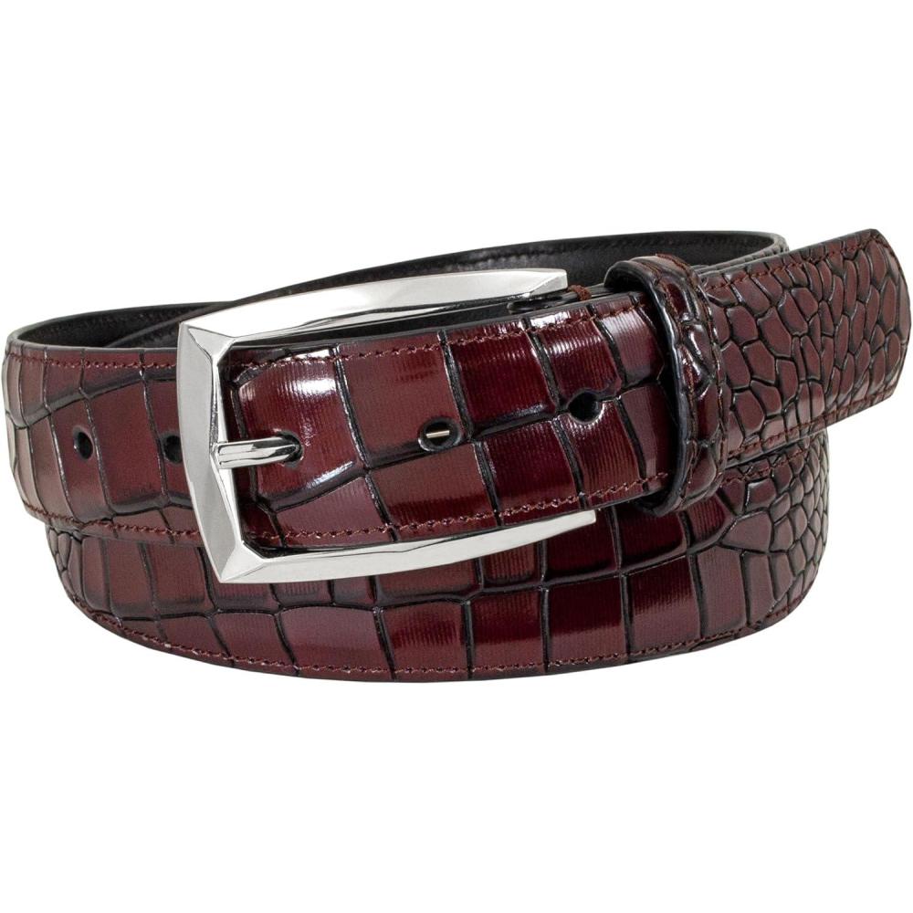 imageStacy Adams Leather Dress Belt for Dickinson Oxford Suits Pants Classic Formal Business Work Smooth Edge CrocoOzzie Croc Burgundy