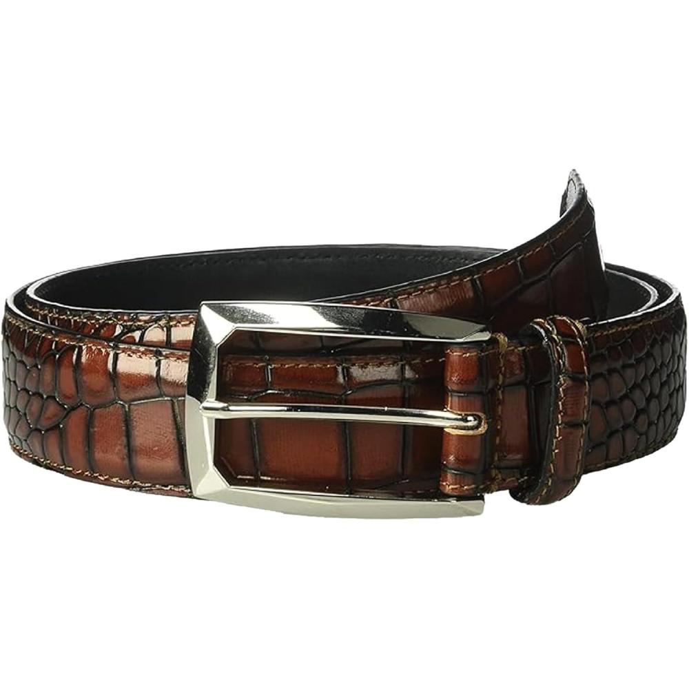 imageStacy Adams Leather Dress Belt for Dickinson Oxford Suits Pants Classic Formal Business Work Smooth Edge CrocoOzzie Croc Cognac