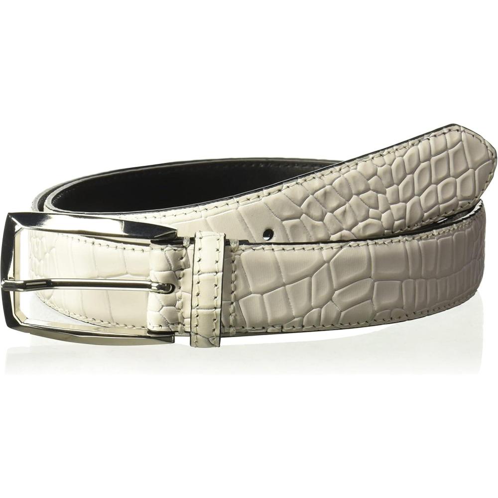 imageStacy Adams Leather Dress Belt for Dickinson Oxford Suits Pants Classic Formal Business Work Smooth Edge CrocoOzzie Croc White
