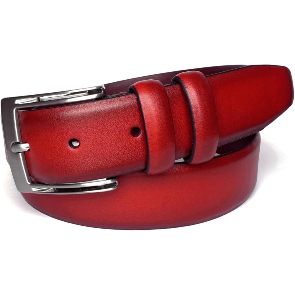 imageStacy Adams Leather Dress Belt for Dickinson Oxford Suits Pants Classic Formal Business Work Smooth Edge CrocoRussell Red