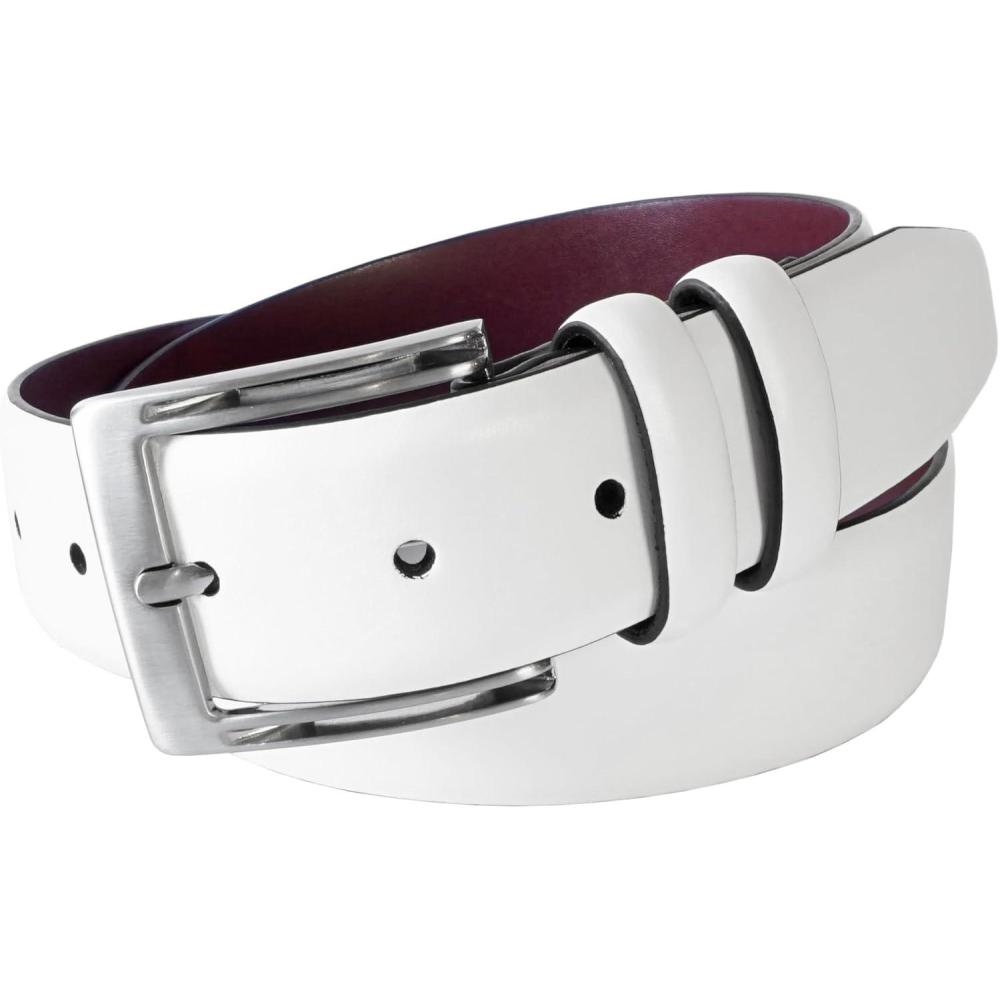 imageStacy Adams Leather Dress Belt for Dickinson Oxford Suits Pants Classic Formal Business Work Smooth Edge CrocoRussell White