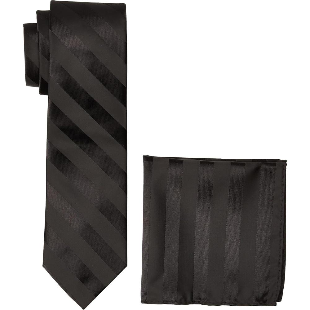 imageStacy Adams Mens Solid Woven Formal Stripe Tie SetBlack