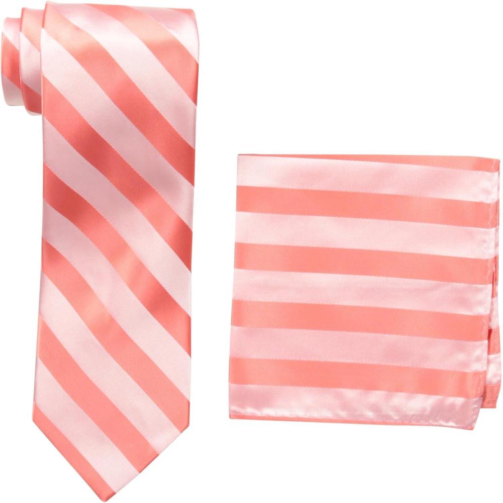imageStacy Adams Mens Solid Woven Formal Stripe Tie SetCoral