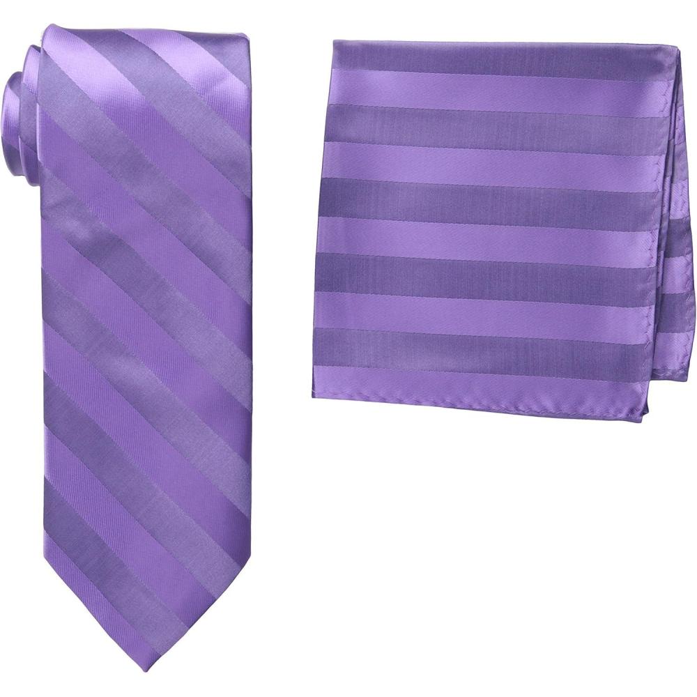 imageStacy Adams Mens Solid Woven Formal Stripe Tie SetGrape