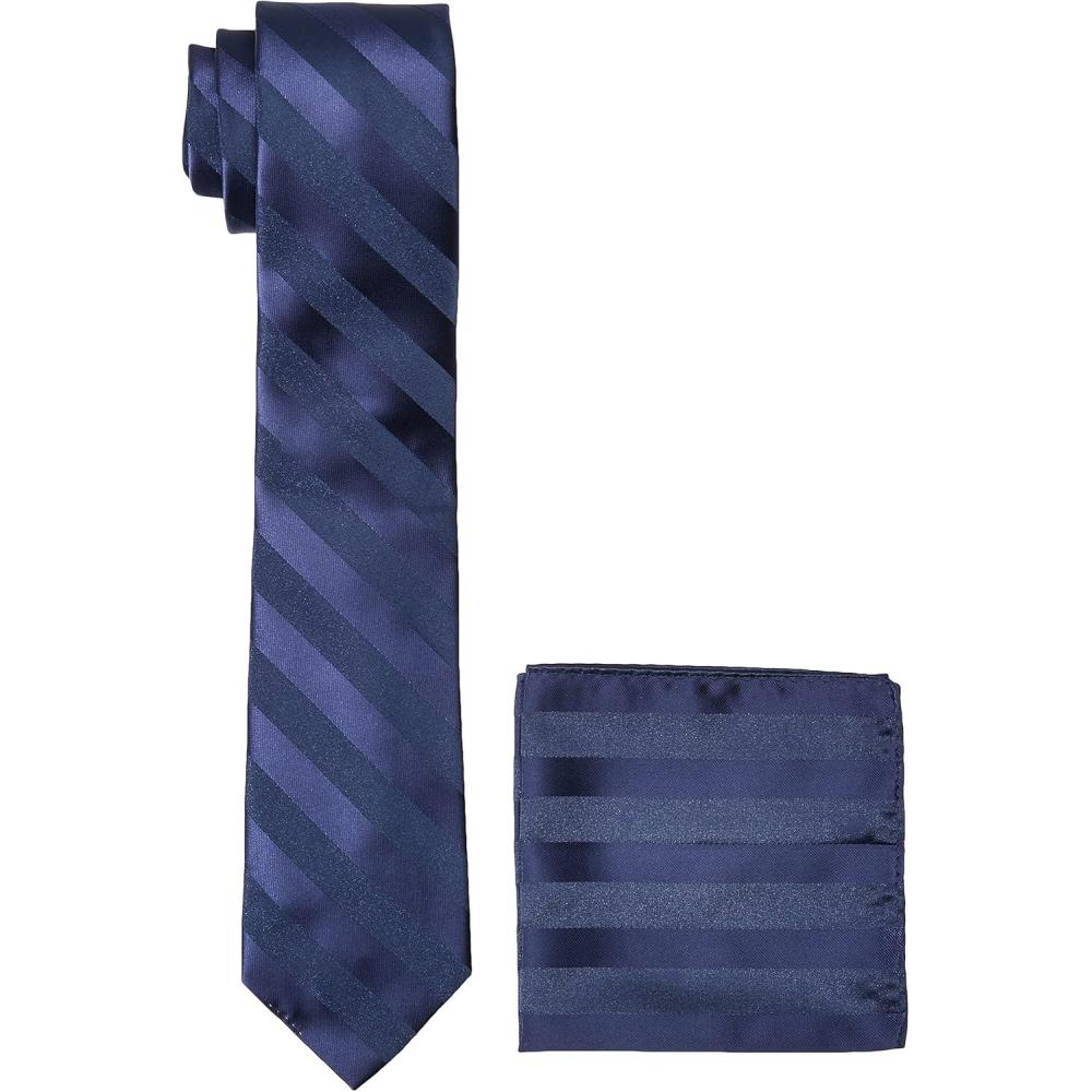 imageStacy Adams Mens Solid Woven Formal Stripe Tie SetNavy