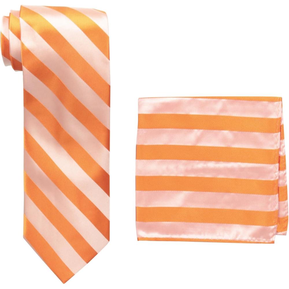 imageStacy Adams Mens Solid Woven Formal Stripe Tie SetOrange