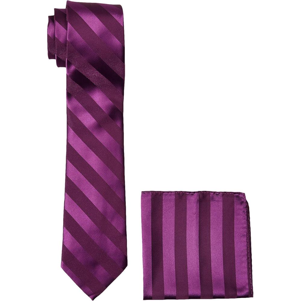 imageStacy Adams Mens Solid Woven Formal Stripe Tie SetPlum