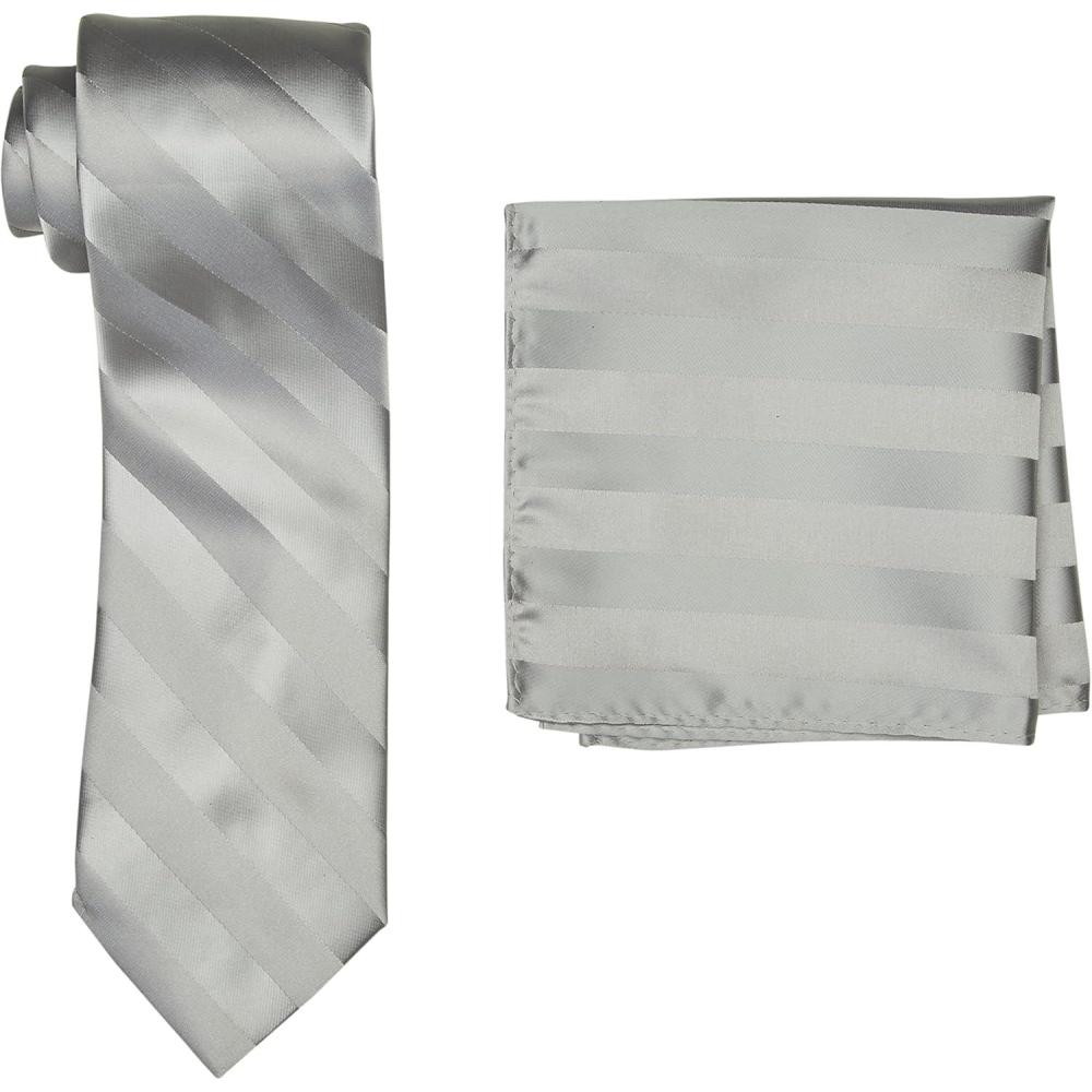 imageStacy Adams Mens Solid Woven Formal Stripe Tie SetSilver