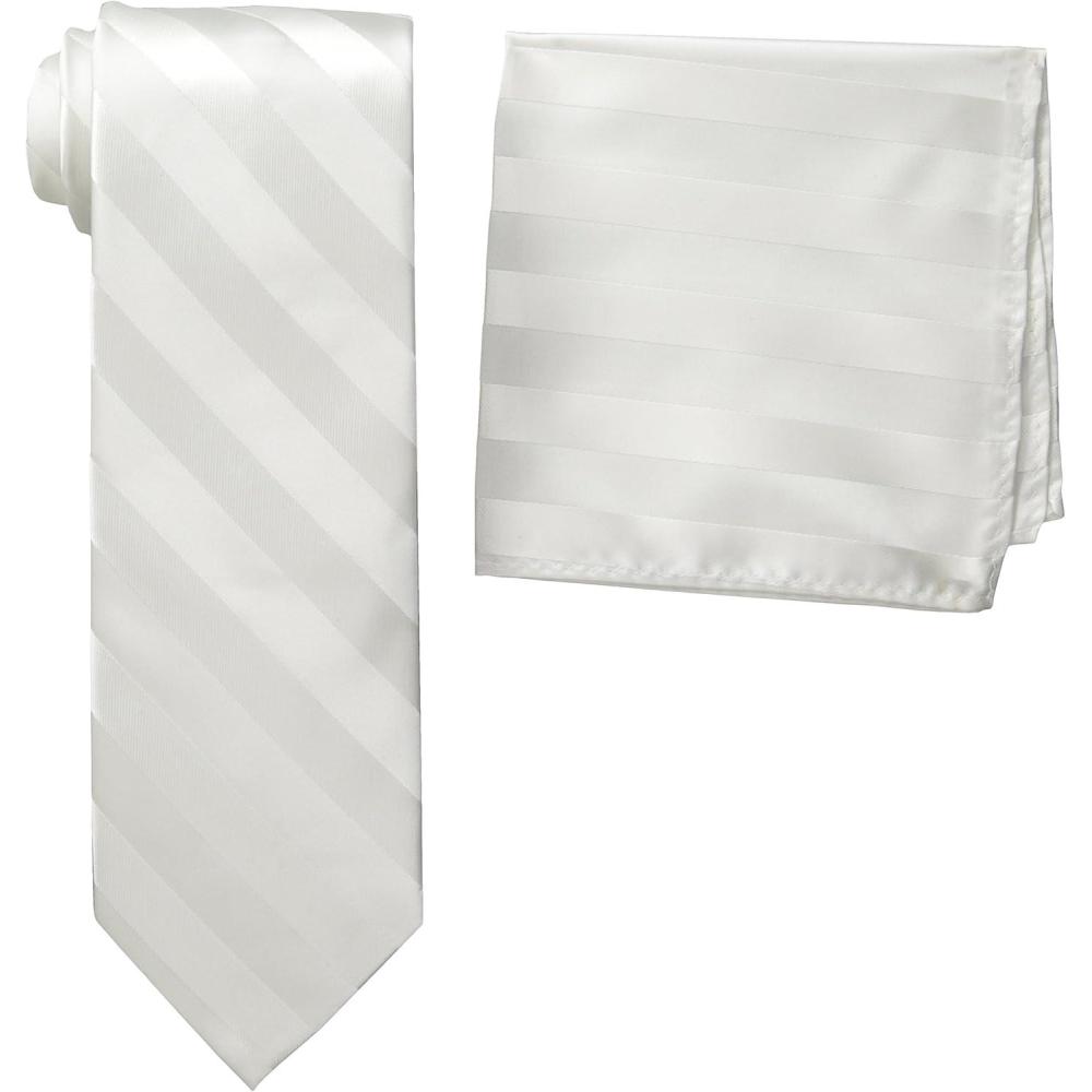 imageStacy Adams Mens Solid Woven Formal Stripe Tie SetWhite
