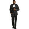 STACY ADAMS Men’s Sleek Modern 3-Piece Suit – Slim Fit Paisley Satin Design Tailored Jacket, with Solid Satin Vest & Trousers(Black)