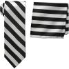 Stacy Adams Men’s Extra Long Formal Stripe Tie Set(Black/White)