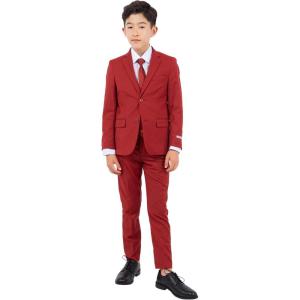 STACY ADAMS Boys’ Classic 5-Piece Suit Set – Blazer, Vest, Pants, Shirt & Tie(Brick)