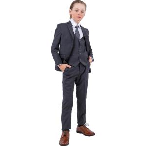 STACY ADAMS Boys’ Classic 5-Piece Suit Set – Blazer, Vest, Pants, Shirt & Tie(Charcoal Grey)